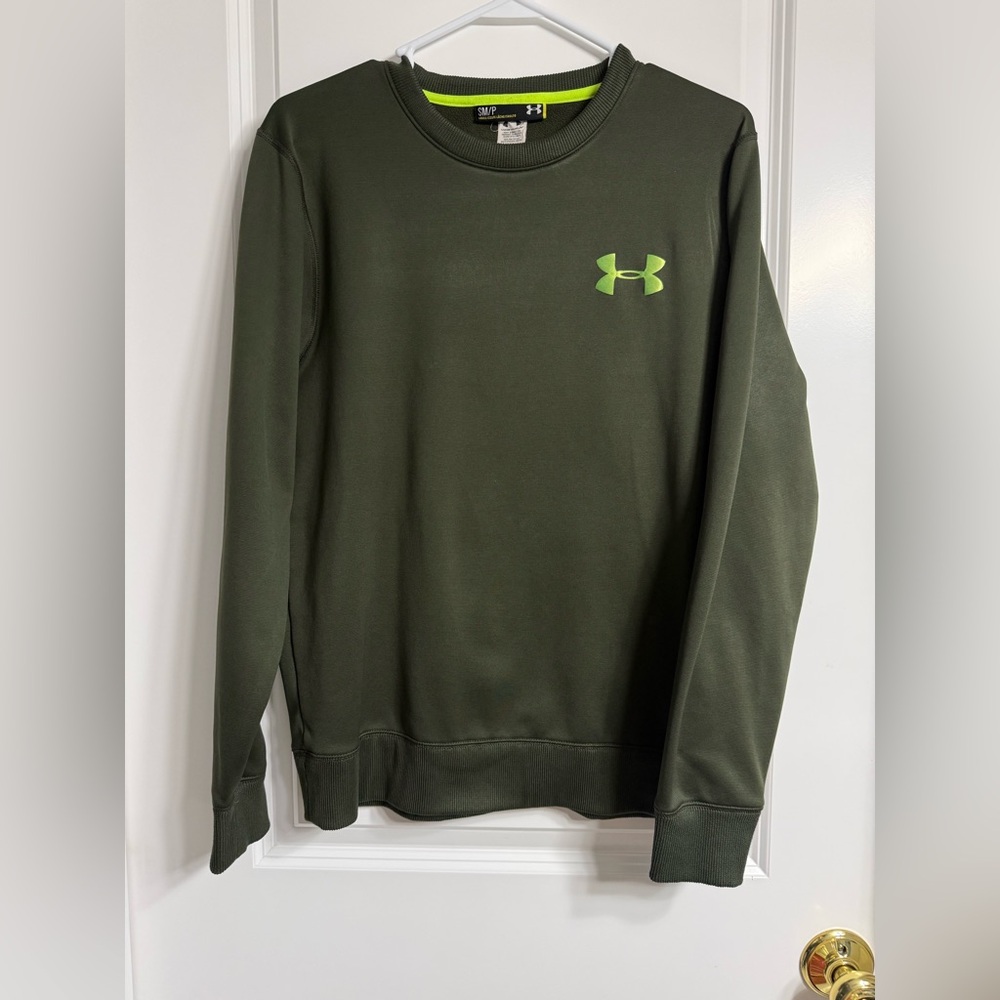 Under Armour Sweatshirt Men’s Small Marine Green Fleece Crewneck Loose Fit Logo